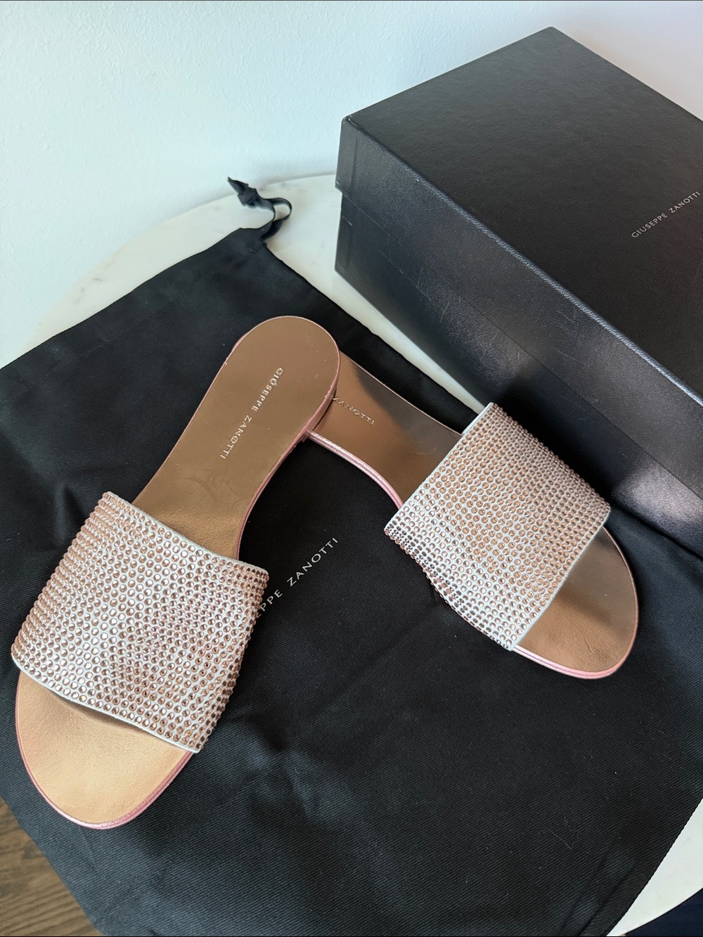 Giuseppe Zanotti Blush Crystal Slide Sandals Size 39 NWT
